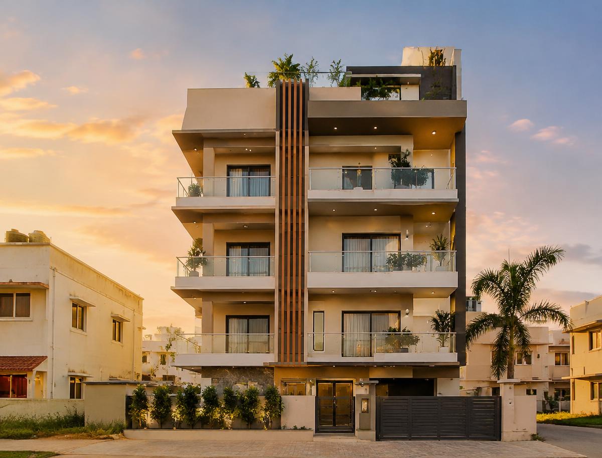 Illustrative image: a modern residential building at golden hour